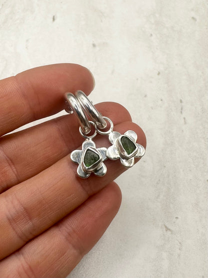 Green Seaglass Flower Charms Silver