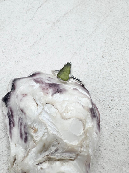 Light Olive Seaglass Ring Silver