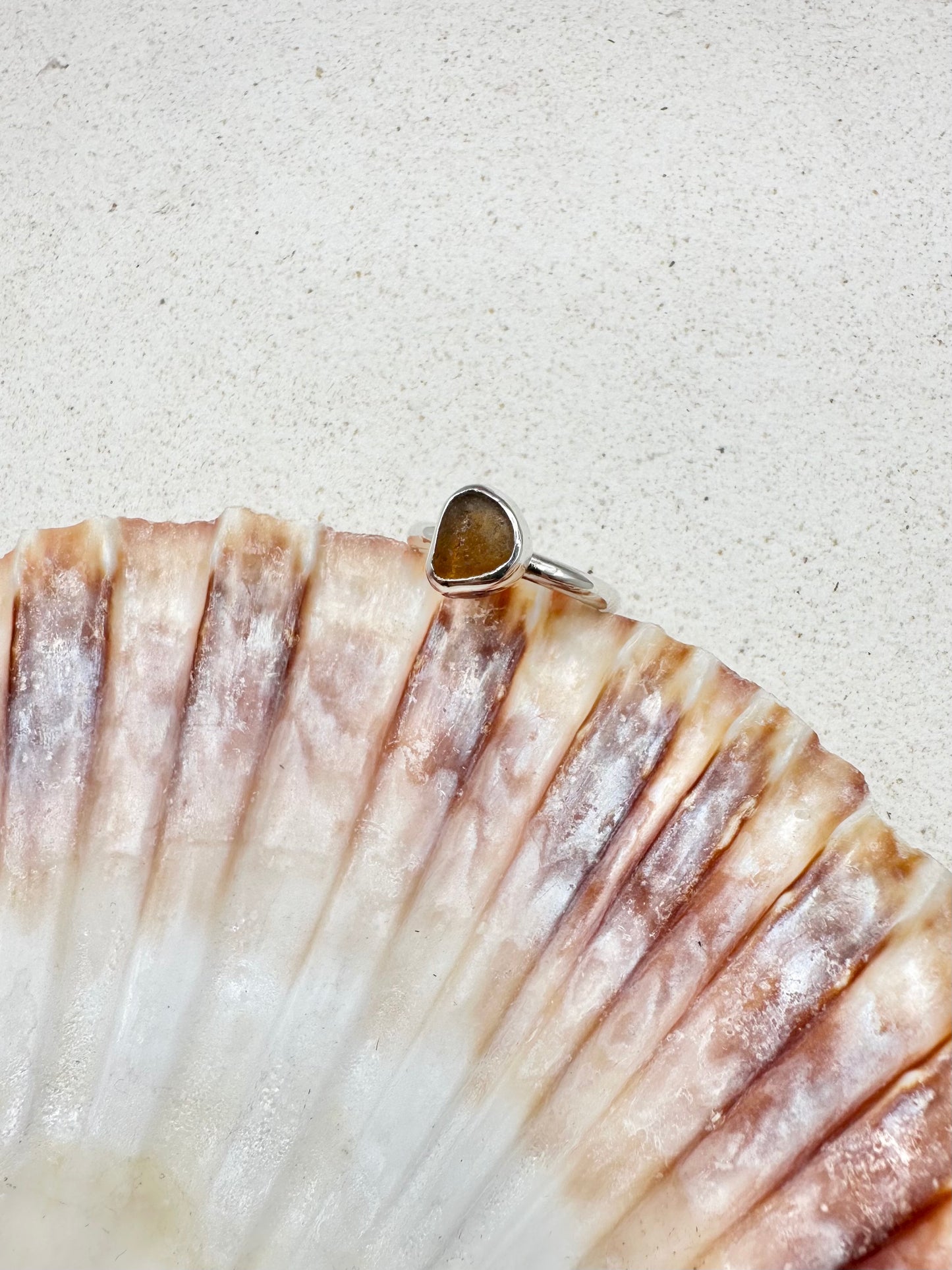 Amber Seaglass Ring Silver