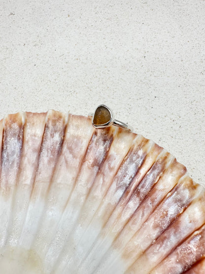 Amber Seaglass Ring Silver