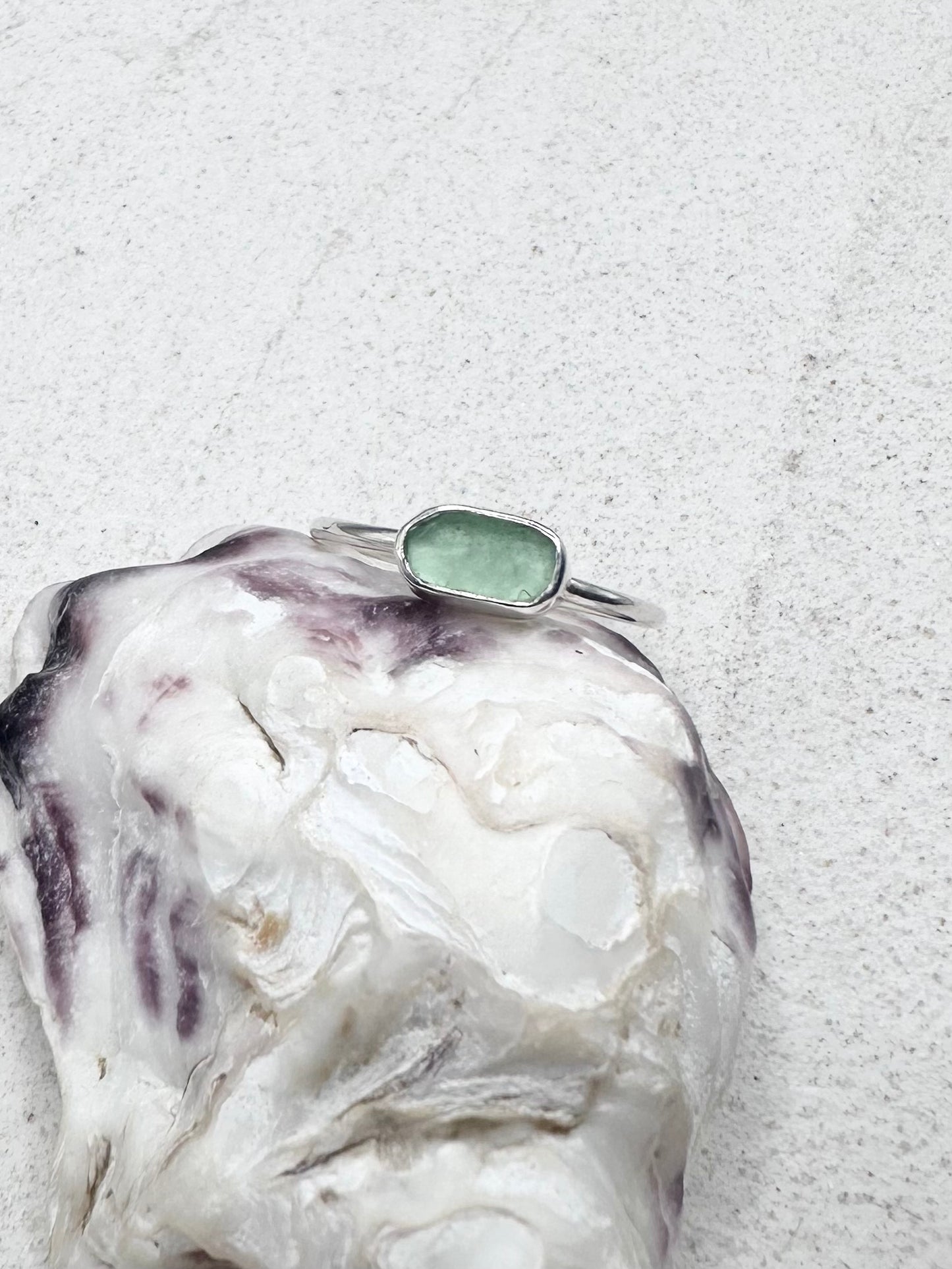 Light Teal Seaglass Ring Silver