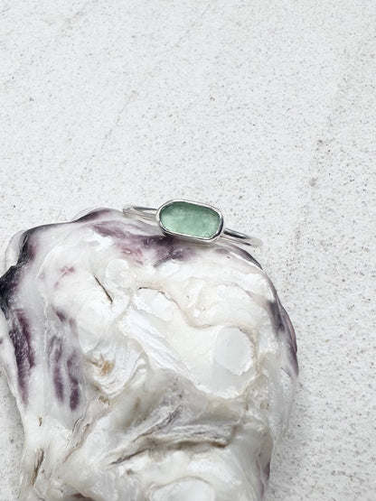 Light Teal Seaglass Ring Silver