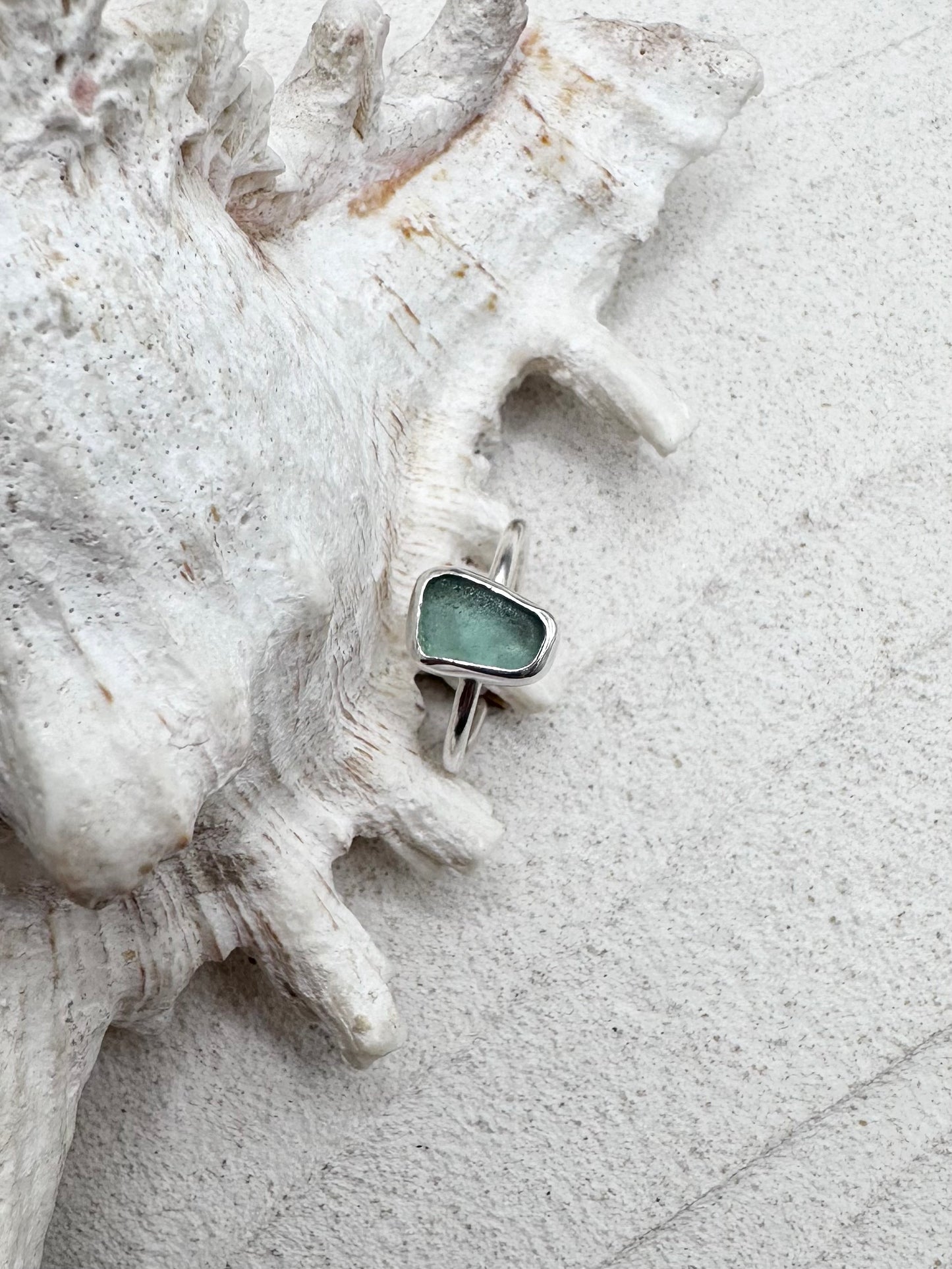 Silver Seaglass Ring in Light Blue