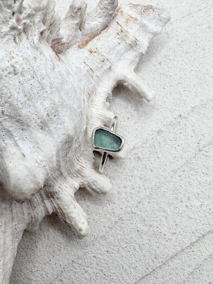Silver Seaglass Ring in Light Blue