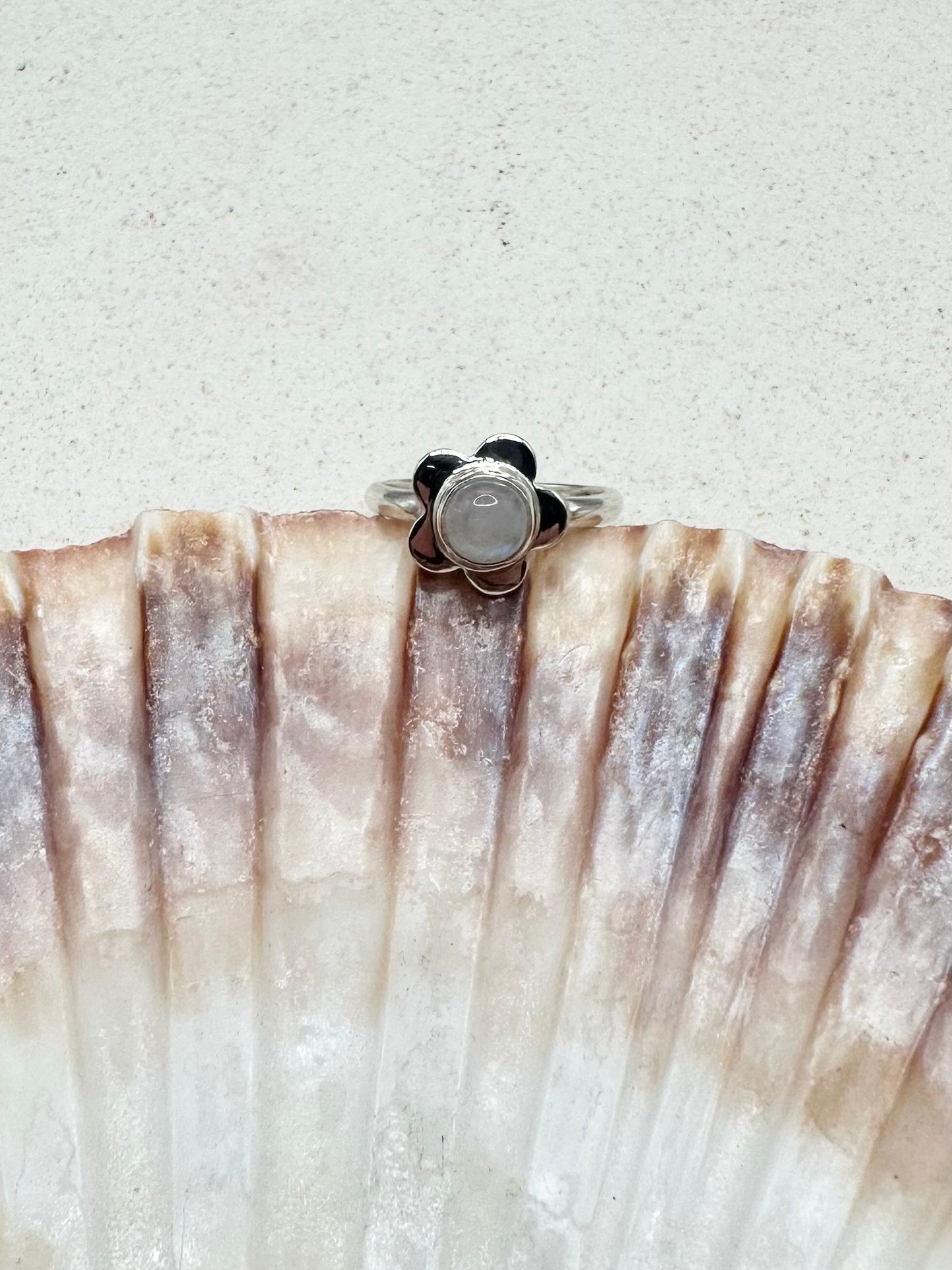 Moonstone Flower Ring Silver