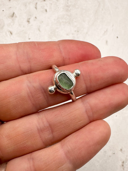 Teal Seaglass Ring Silver - N