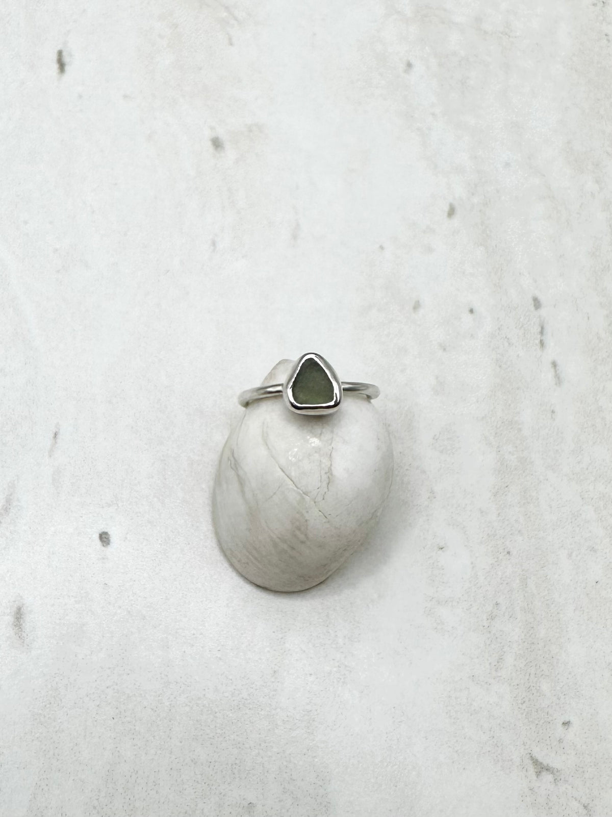 Green Seaglass Ring Silver - J