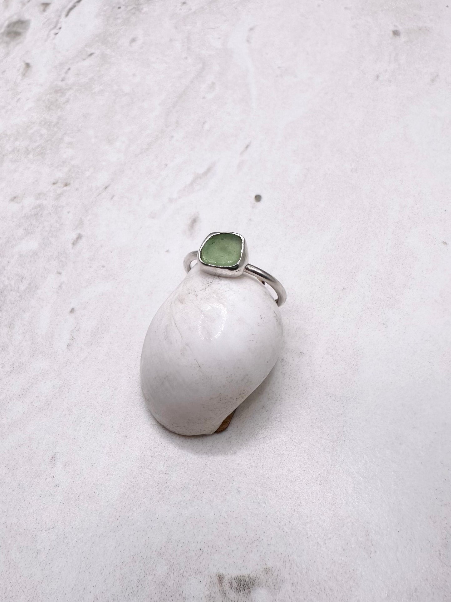 Light Teal Seaglass Ring Silver - H