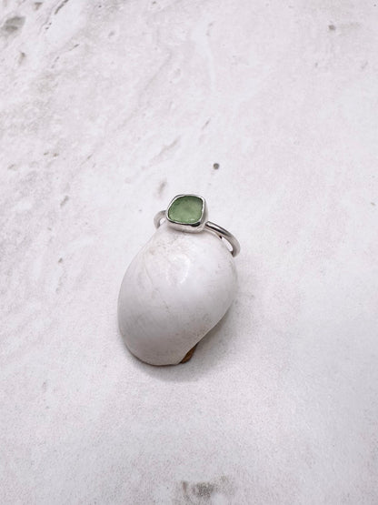 Light Teal Seaglass Ring Silver - H