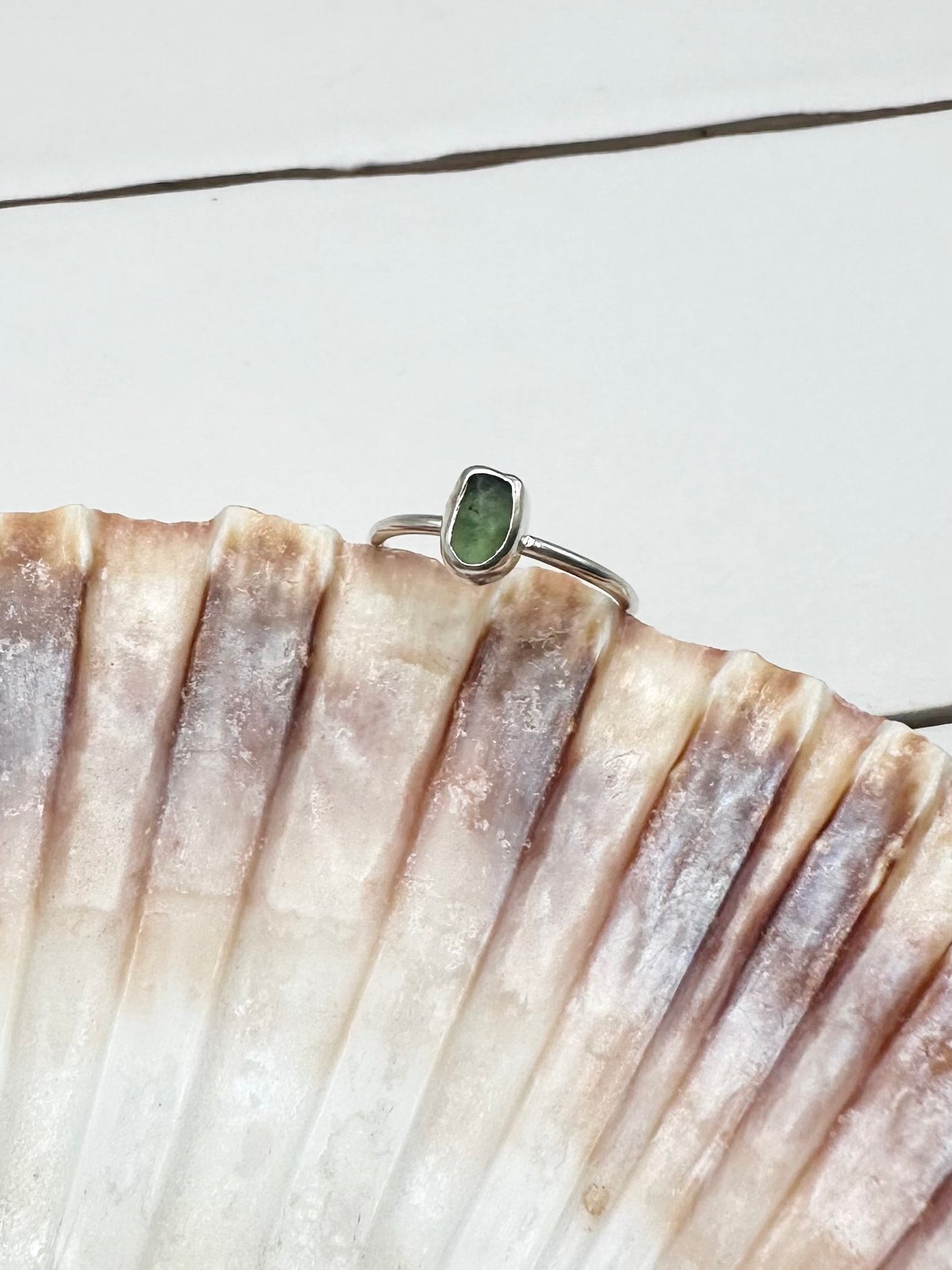 Green Seaglass Ring Silver