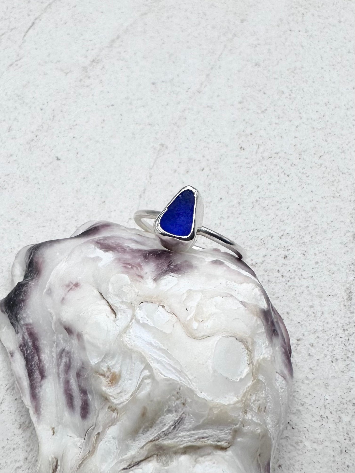 Blue Seaglass Ring Silver