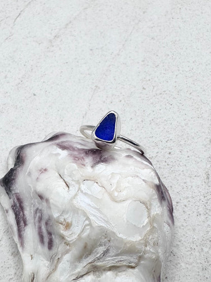 Blue Seaglass Ring Silver