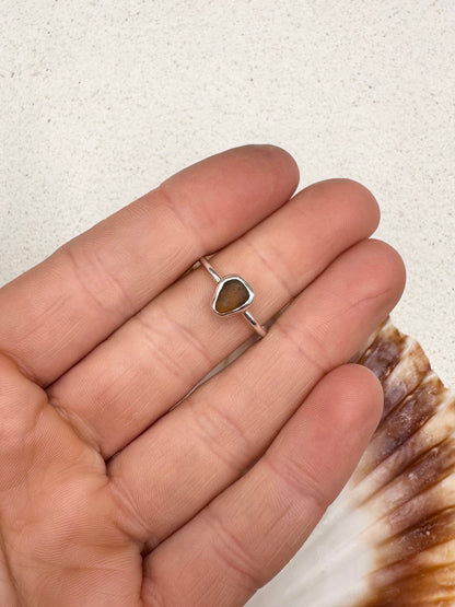 Amber Seaglass Ring Silver