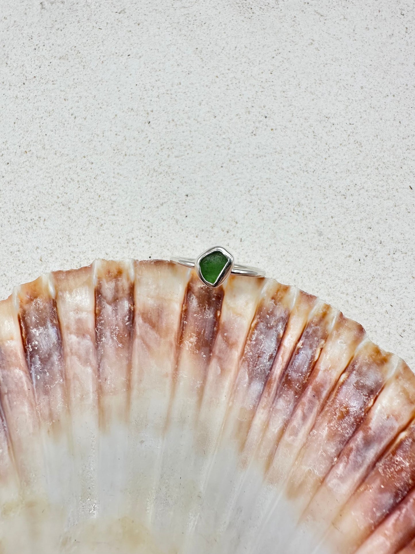 Green Seaglass Ring Silver