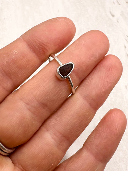 Amber Seaglass Ring Silver - S