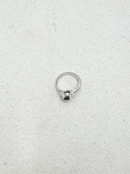 Green Seaglass Flower Ring Silver