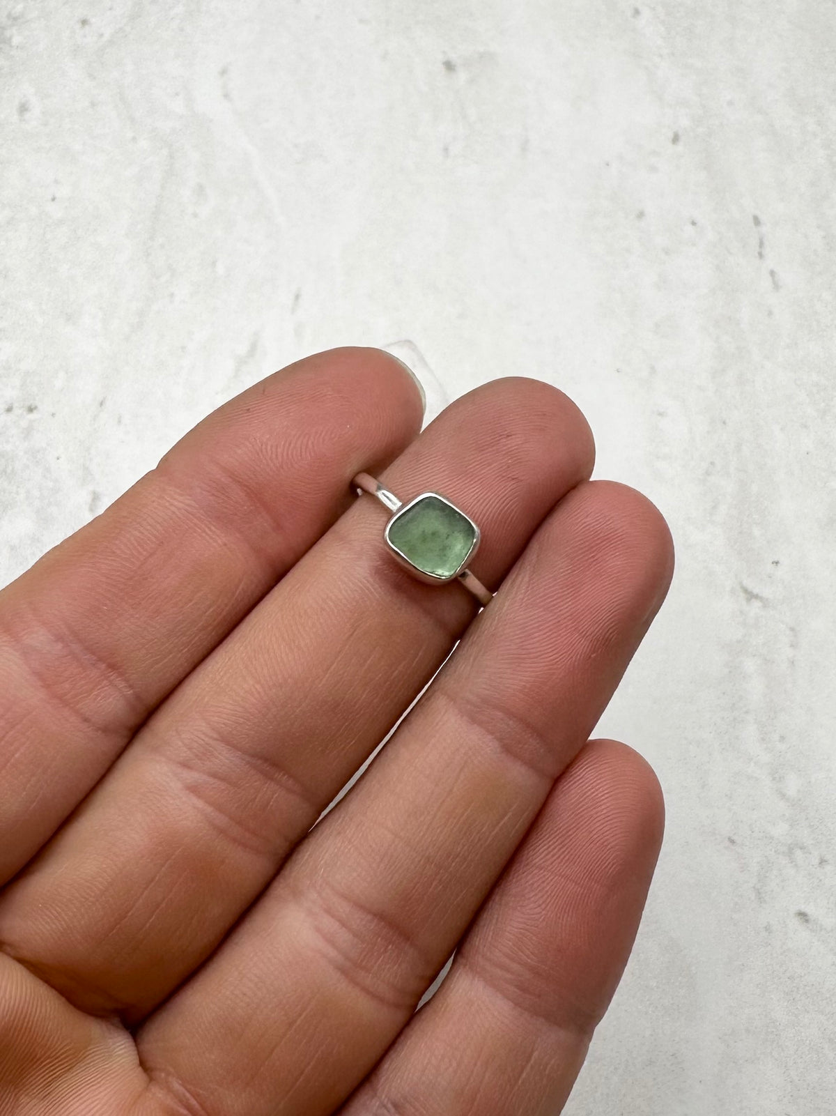 Green Seaglass Ring Silver - J