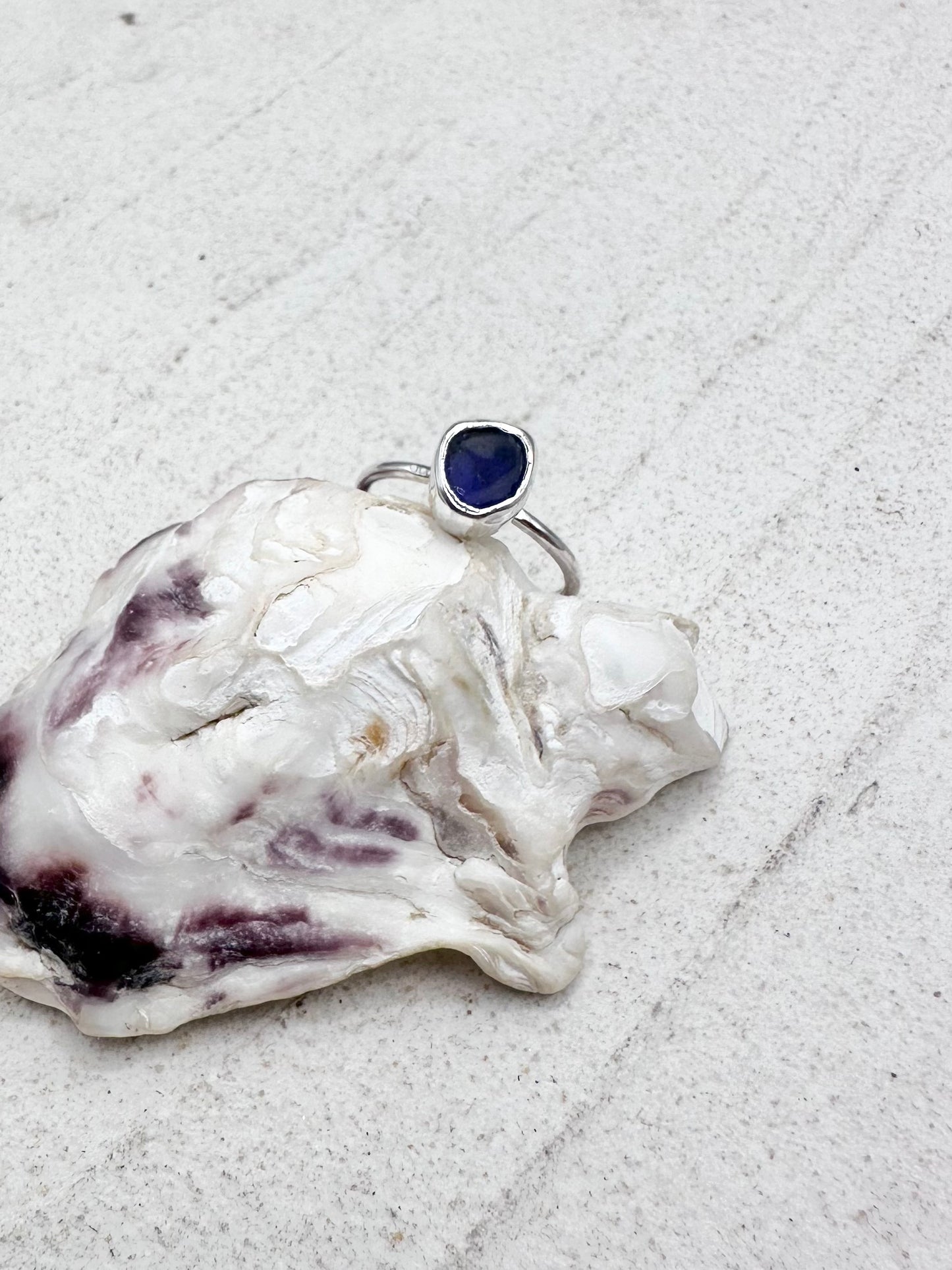 Blue Seaglass Ring in Silver
