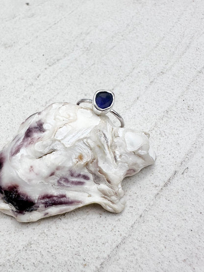 Blue Seaglass Ring in Silver