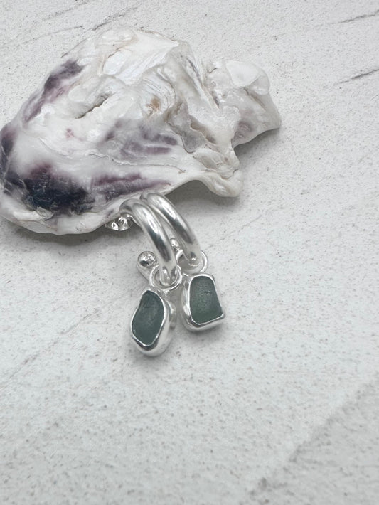 Silver Seaglass Charms in Green