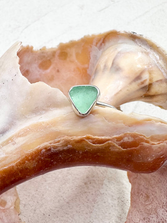 Teal Seaglass Ring Silver
