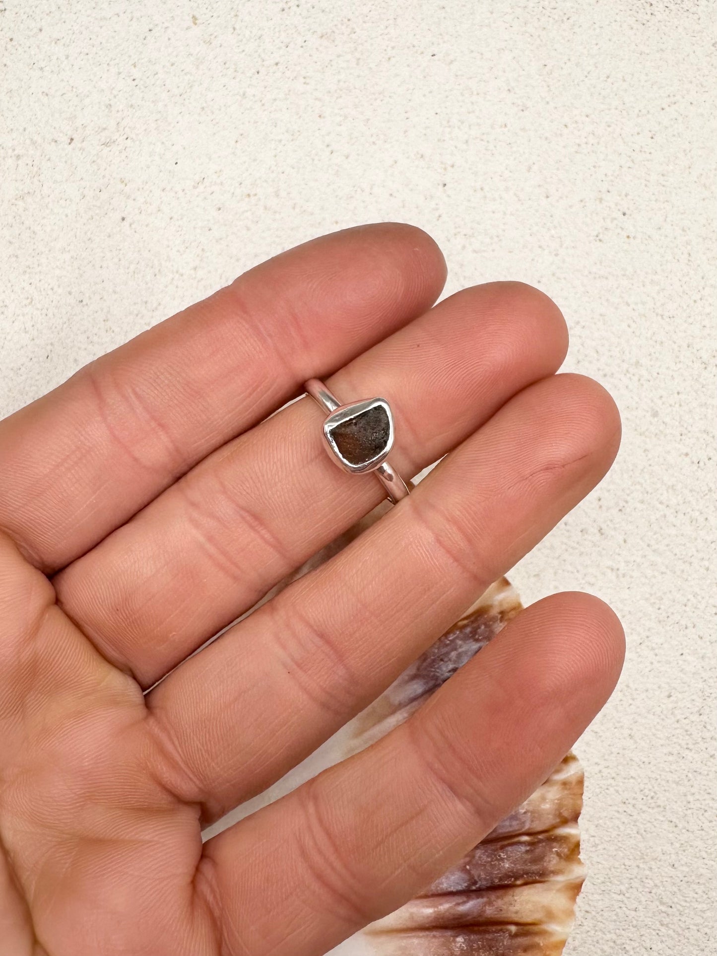 Amber Seaglass Ring Silver