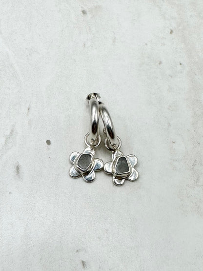 Light Blue Seaglass Flower Charms Silver