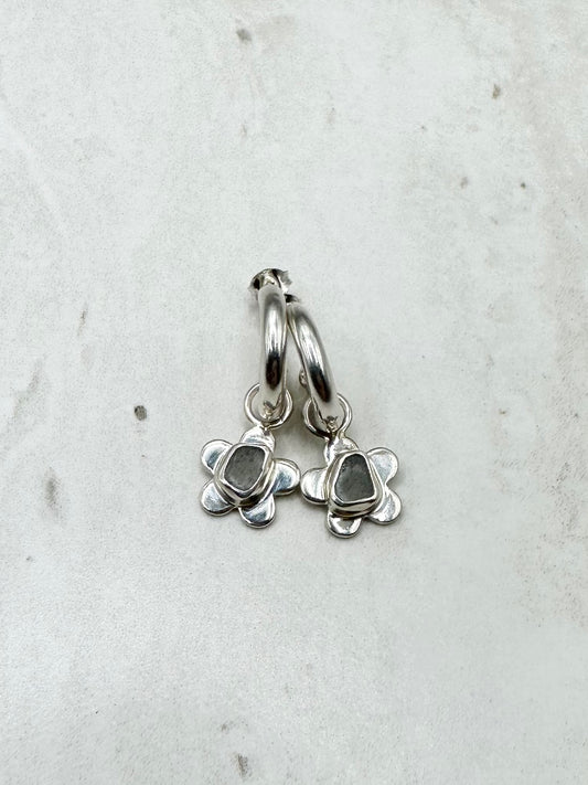 Light Blue Seaglass Flower Charms Silver