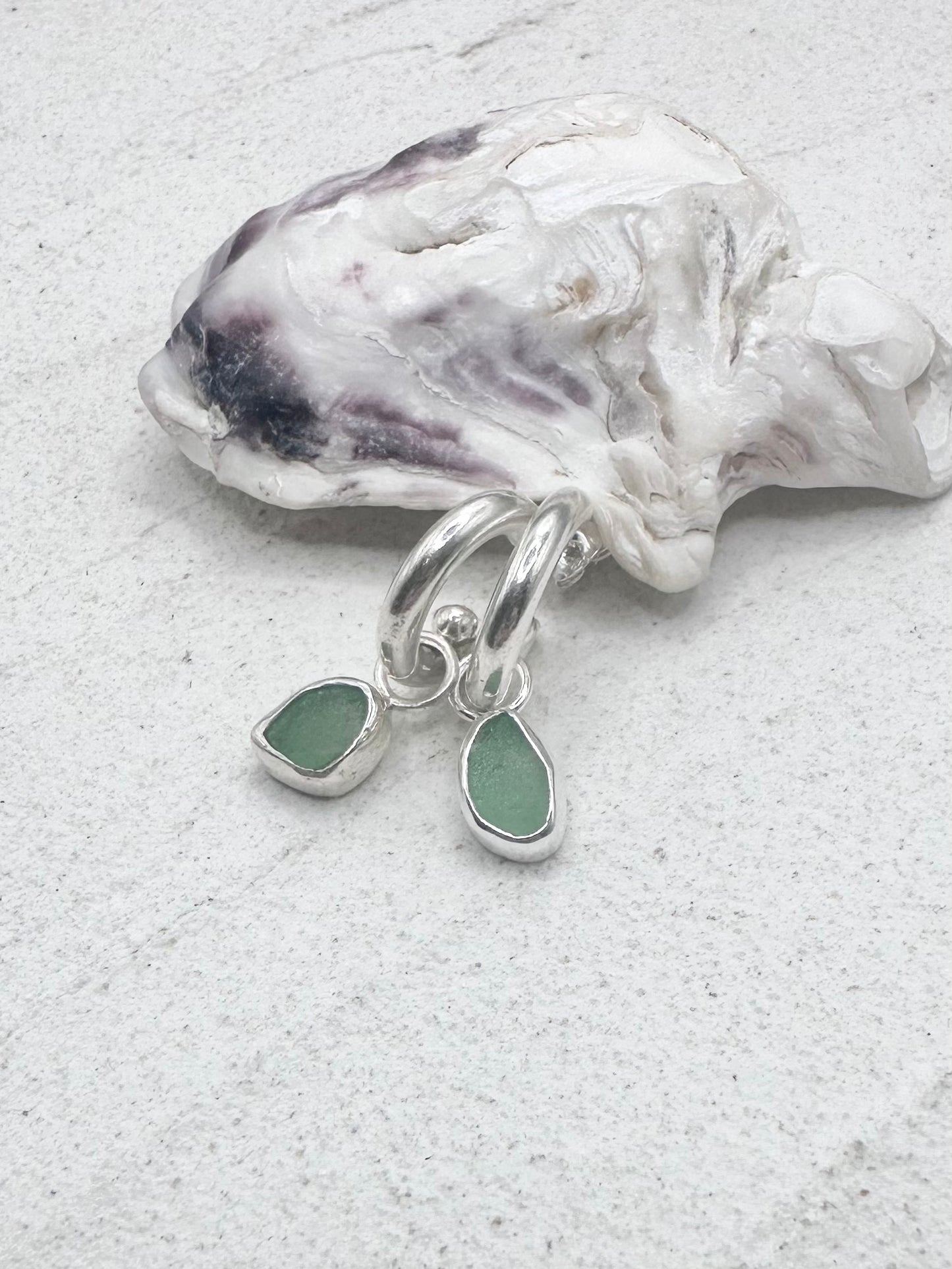 Silver Seaglass Charms in Green