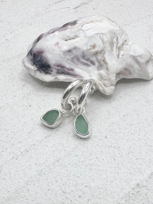 Silver Seaglass Charms in Green