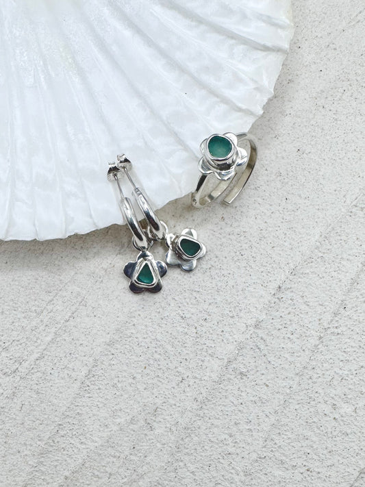 Flower Seaglass Charms in Teal