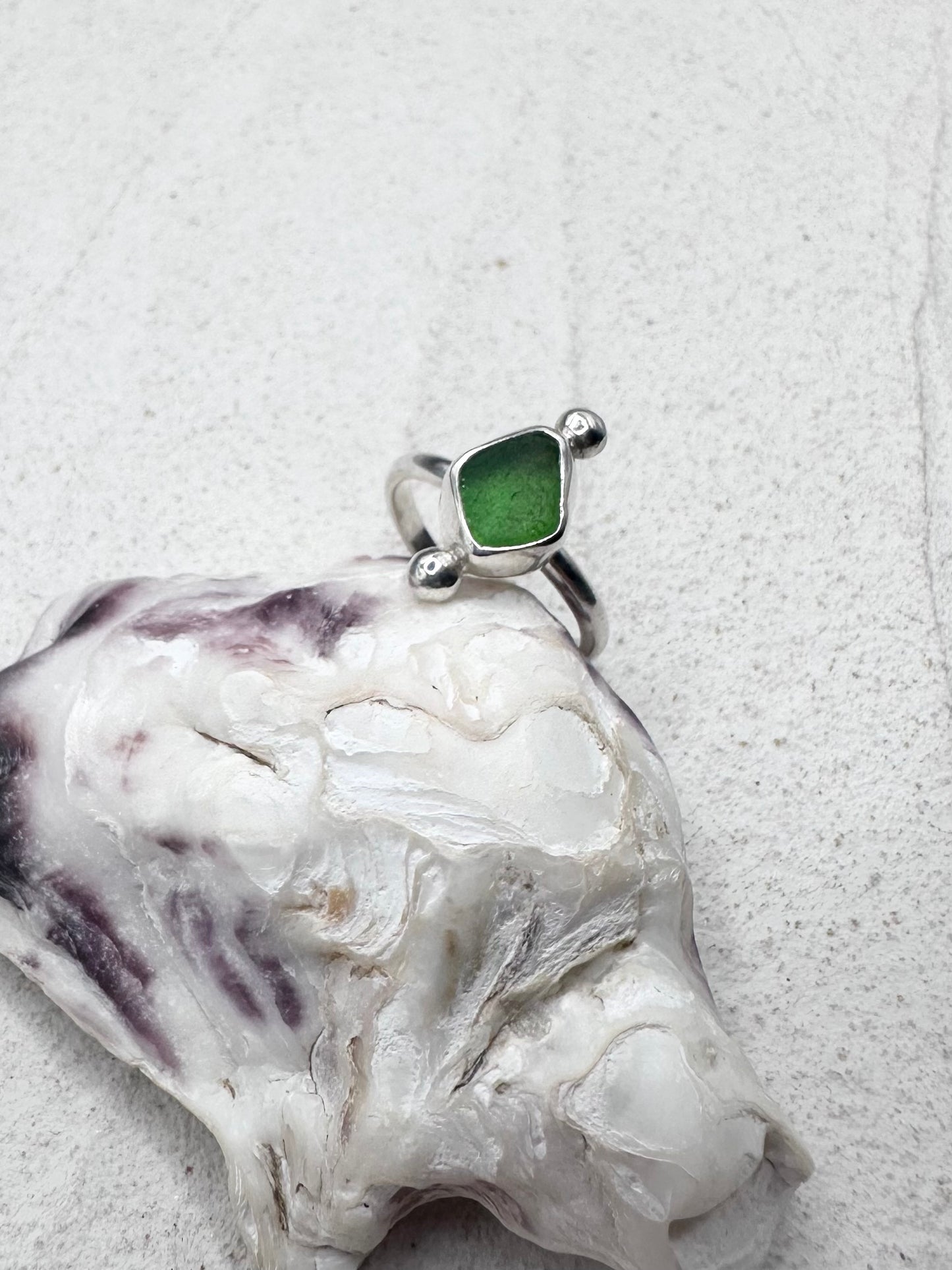 Green Seaglass Ring Silver