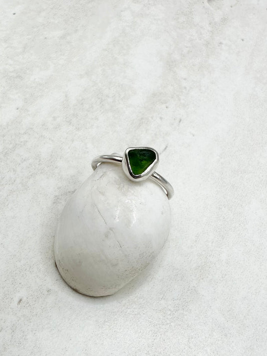 Green Seaglass Ring Silver - J