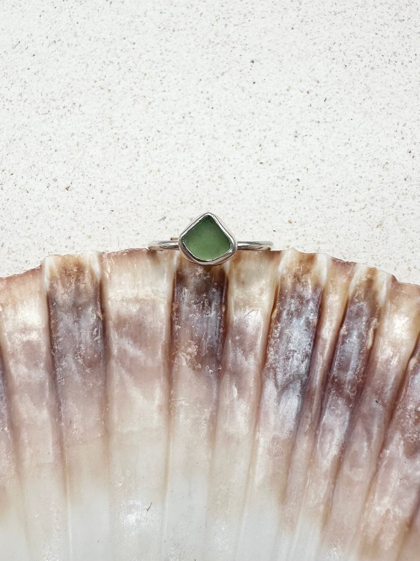 Light Green Seaglass Ring Silver
