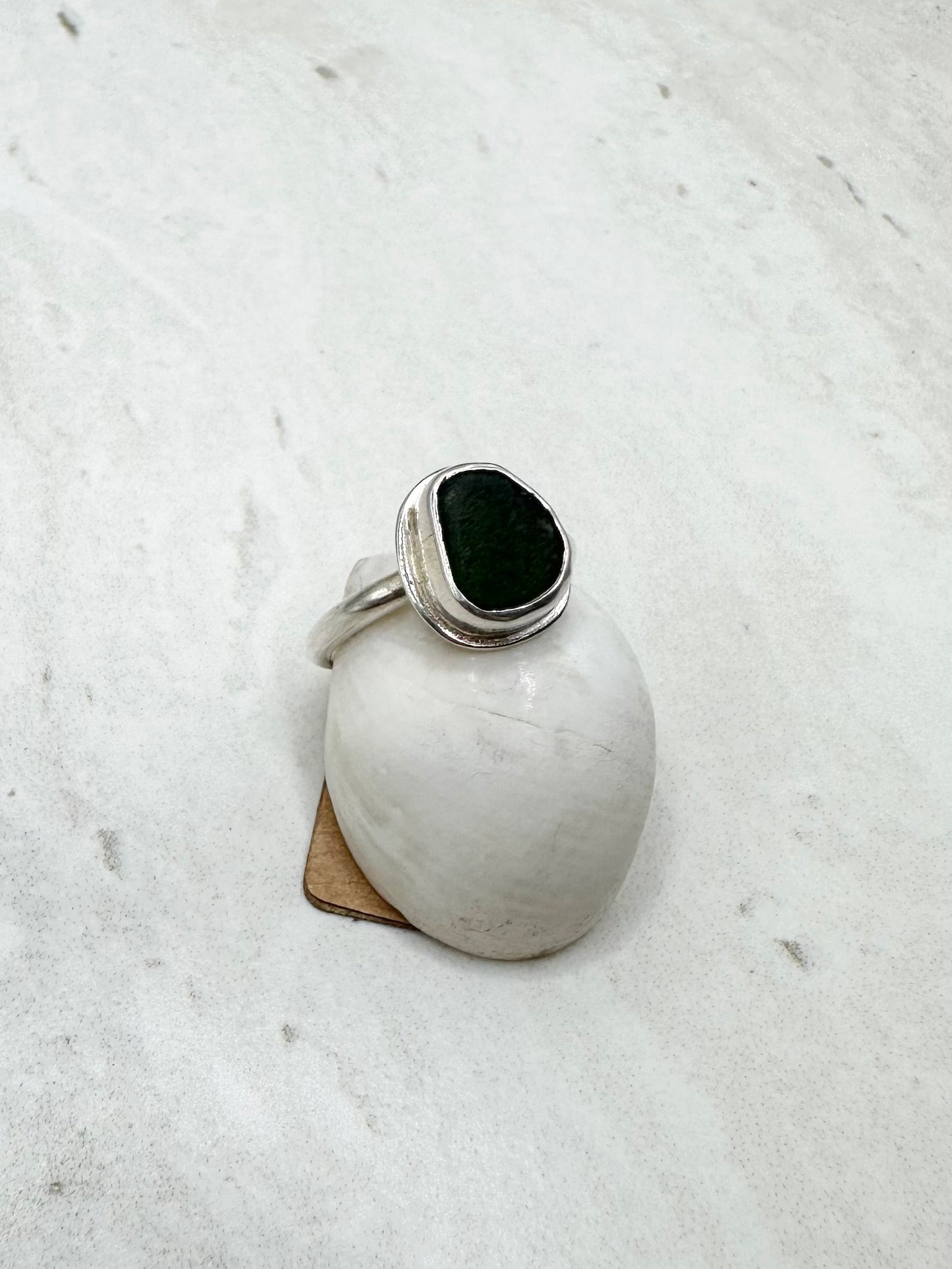 Green Seaglass Ring Silver - N