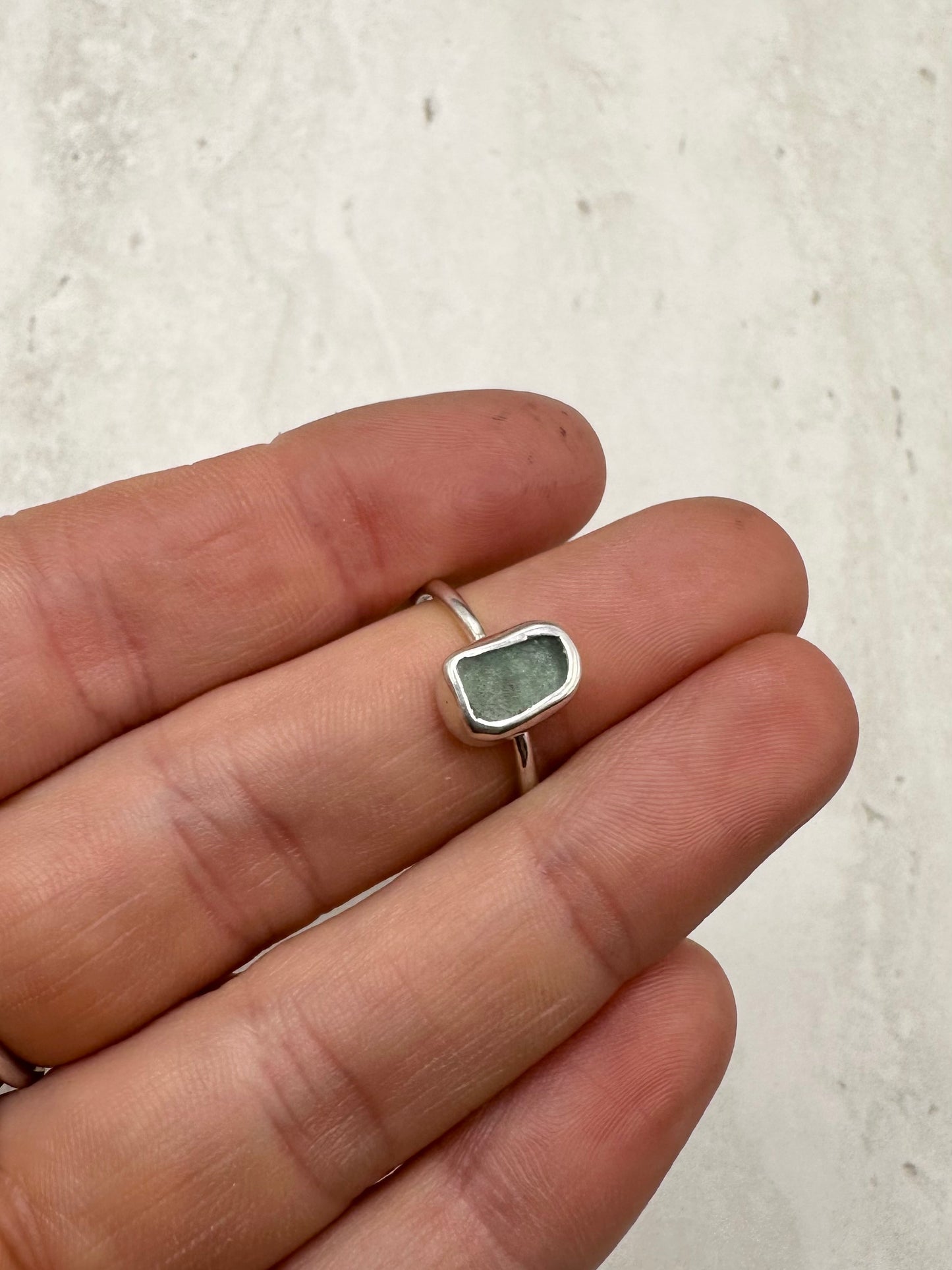 Light Blue Seaglass Ring Silver - M