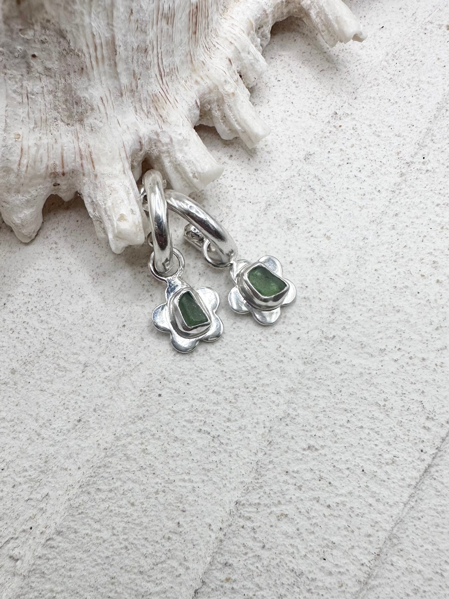 Flower Seaglass Charms in Green