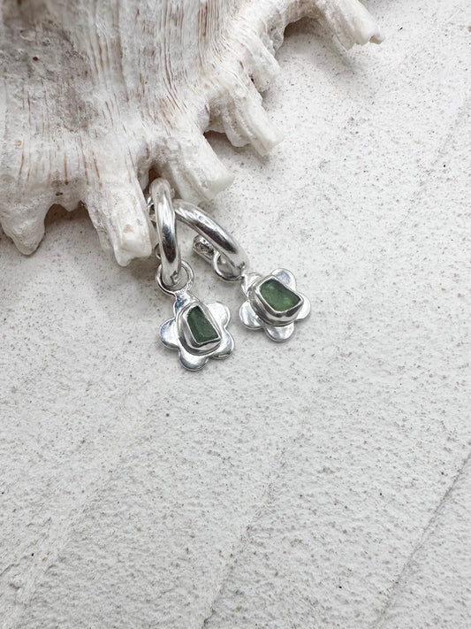Flower Seaglass Charms in Green
