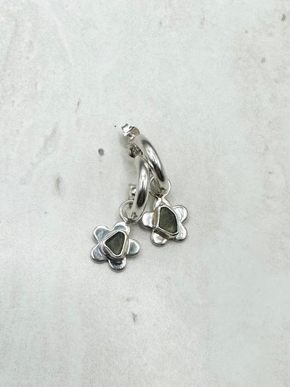 Green Seaglass Flower Charms Silver