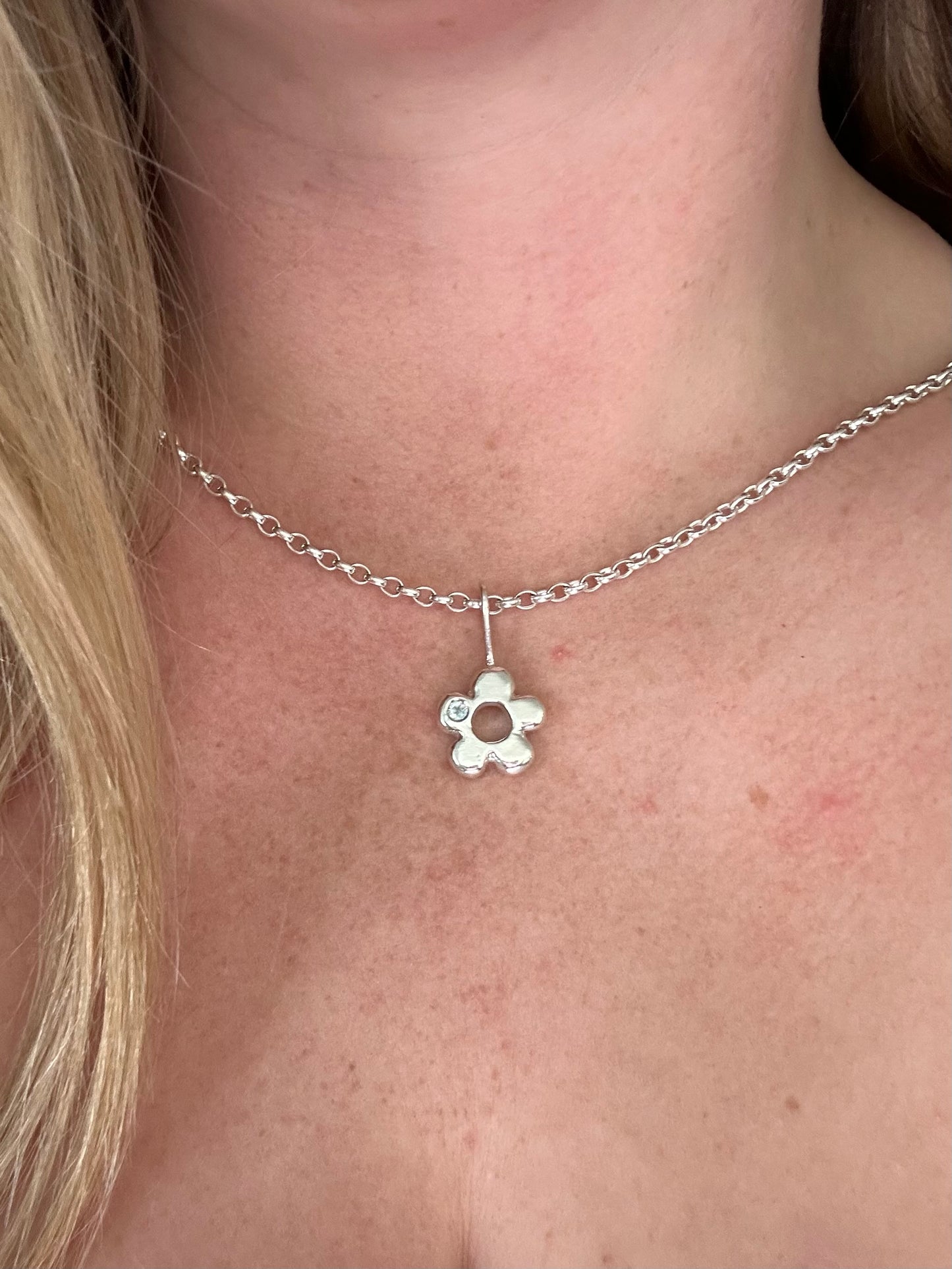 Chunky Flower Pendant Silver & Sapphire