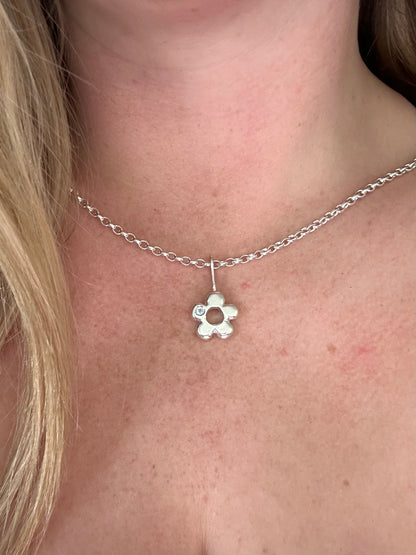 Chunky Flower Pendant Silver & Sapphire