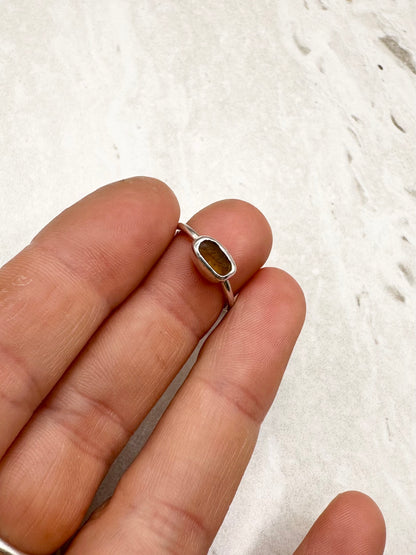 Amber Seaglass Ring Silver - H