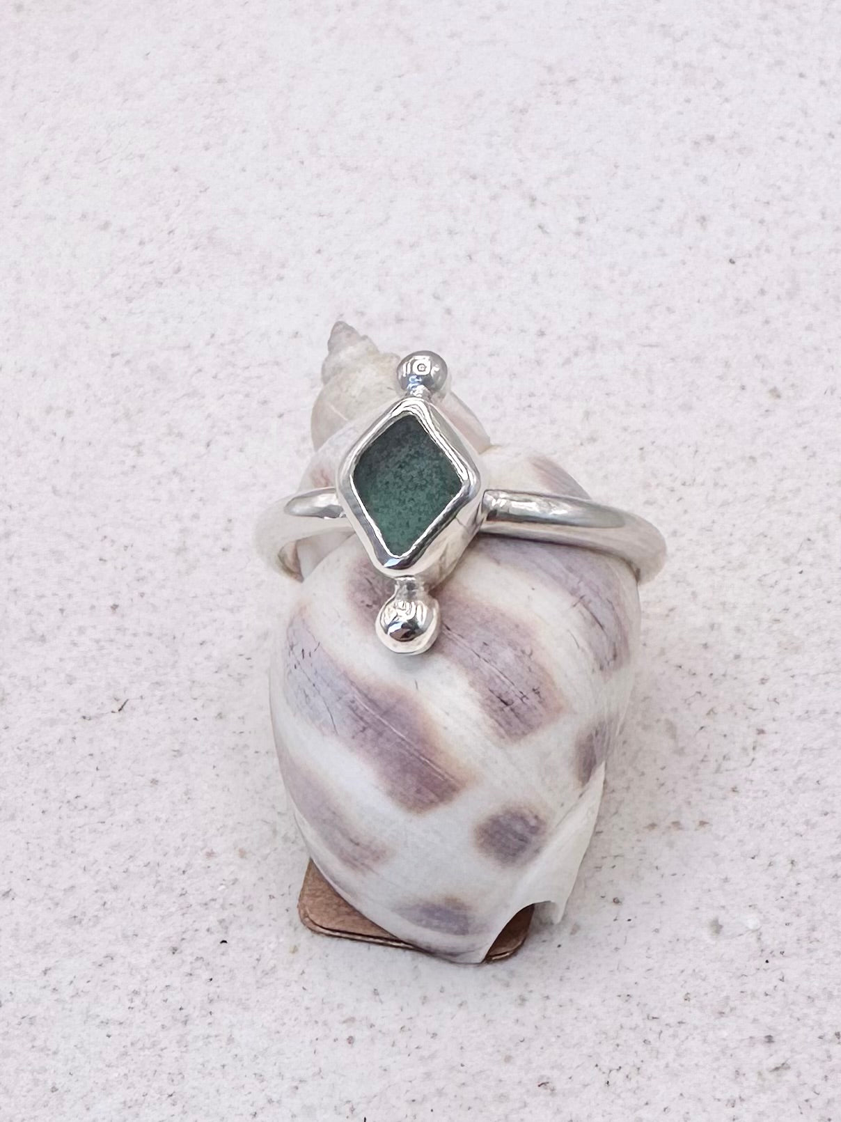 Teal Seaglass Ring Silver