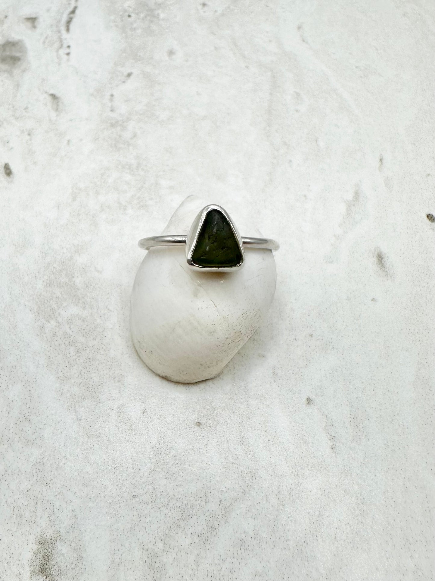 Green Seaglass Ring Silver - S.5