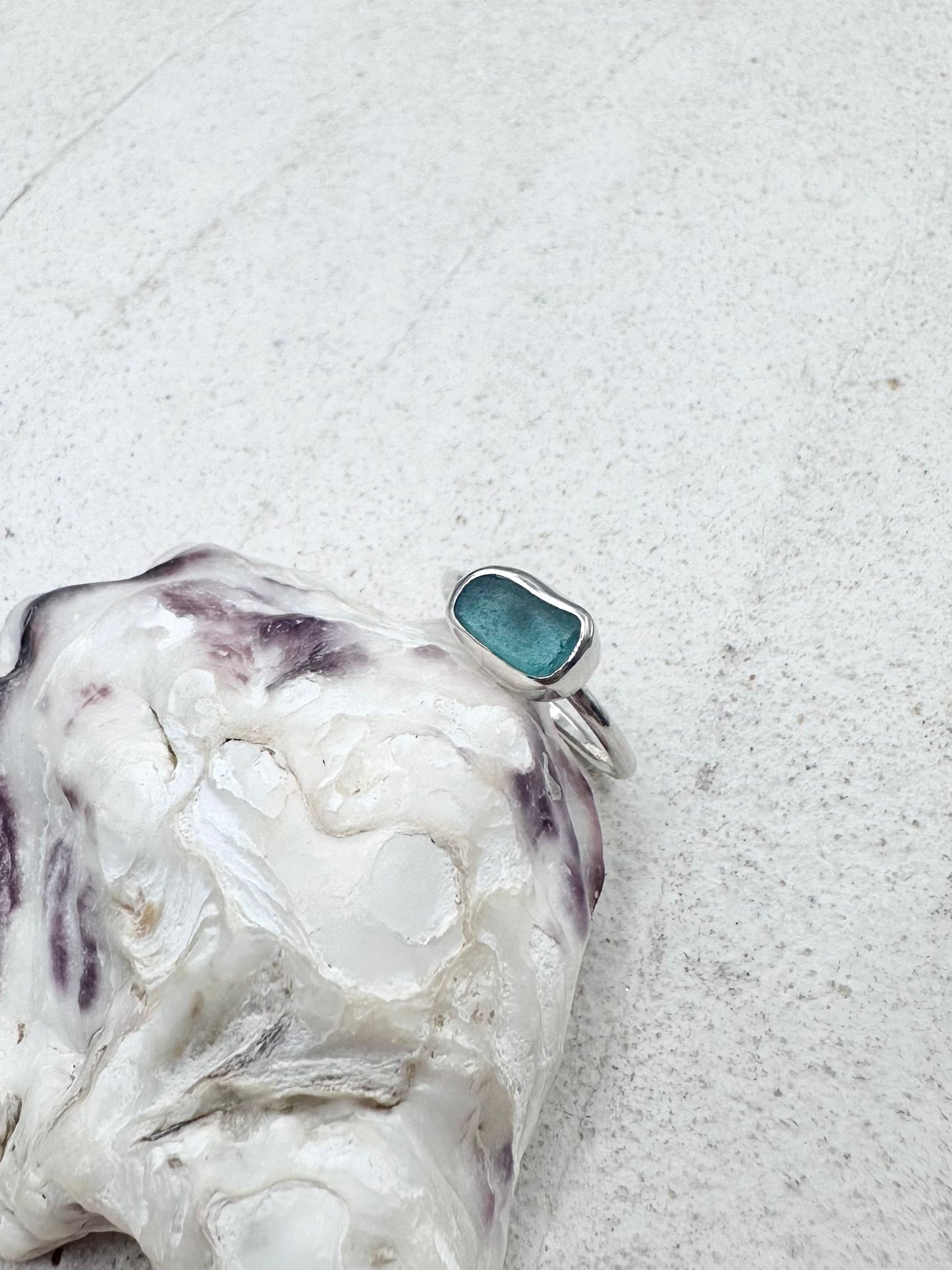 Teal Seaglass Ring in Silver