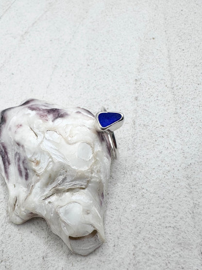 Blue Seaglass Ring Silver