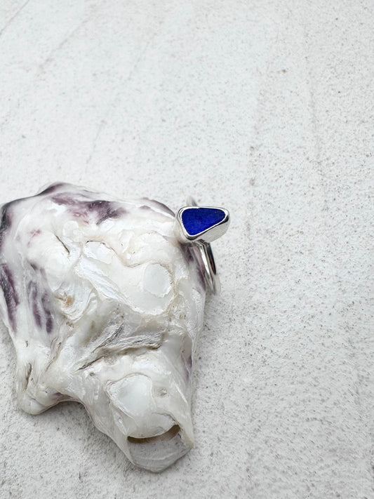 Blue Seaglass Ring Silver