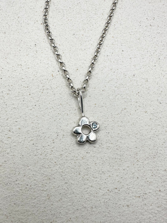 Mini Chunky Flower Pendant Silver & Sapphire