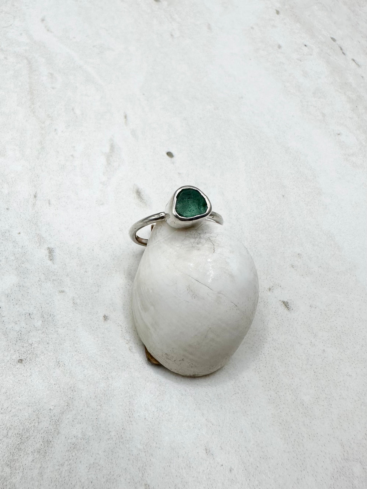 Teal Seaglass Ring Silver - I