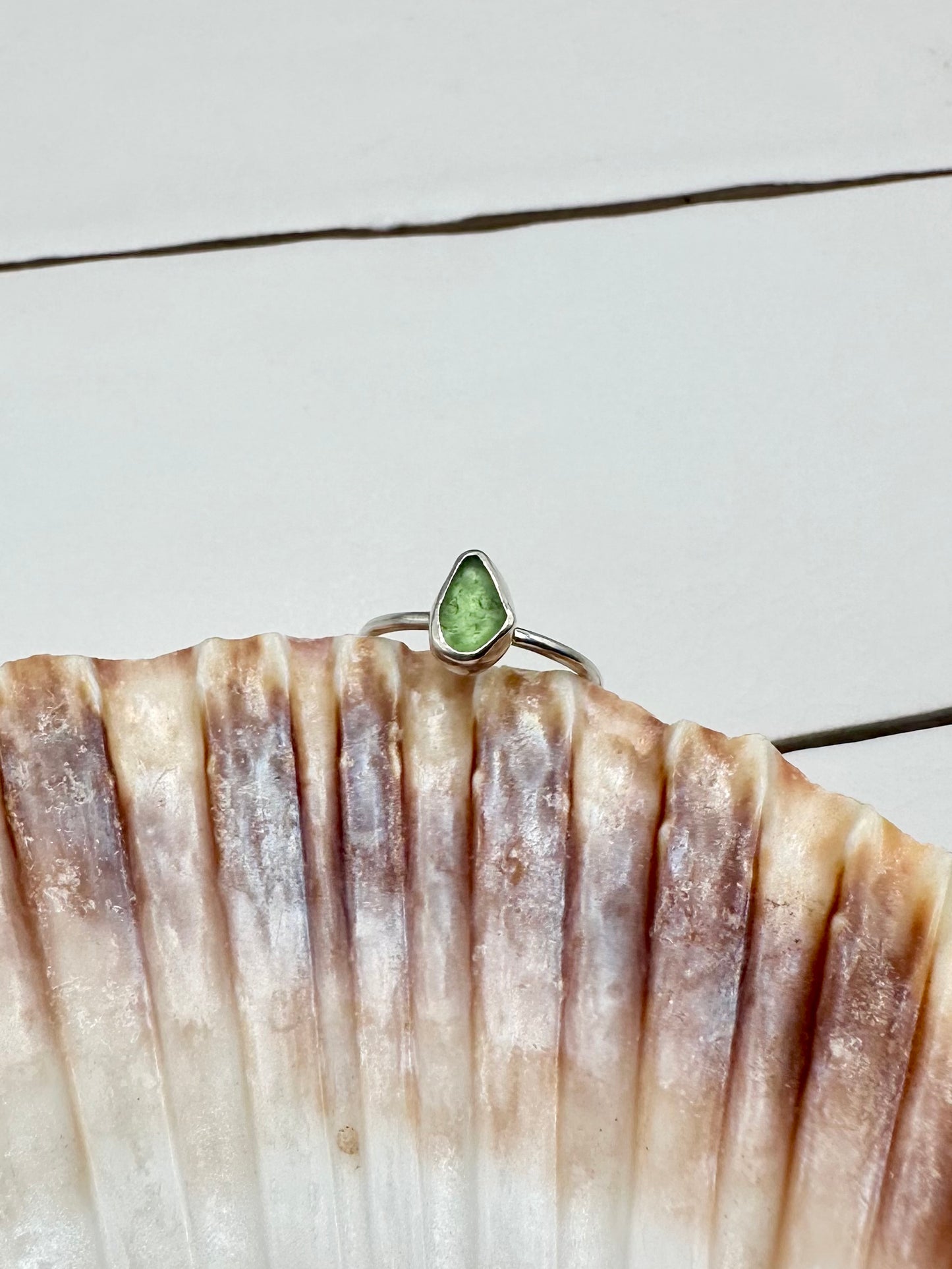 Green Seaglass Ring Silver